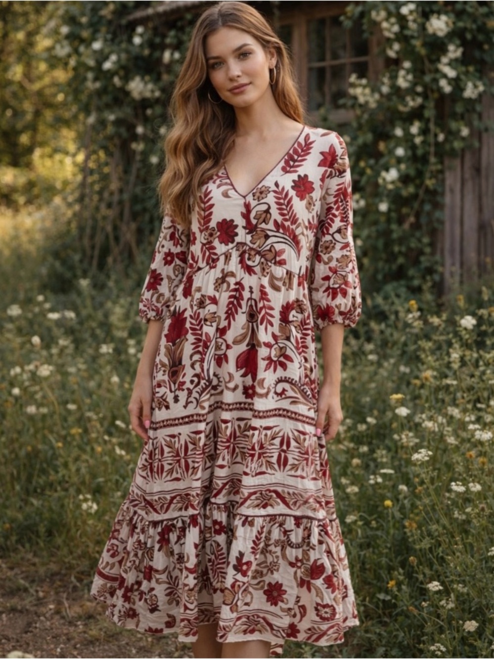 Fig And Flower Midi Dress Small 🥀